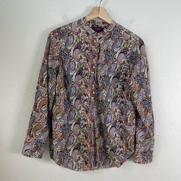 J Crew Liberty Art Fabrics Womens 2 Paisley Button Front Popover Shirt Blouse - Picture 7 of 11